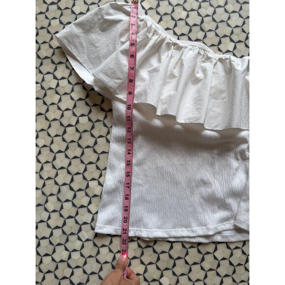 Who What Wear White One-Shoulder Ruffle Top Size M BNWT - Picture 8 of 8